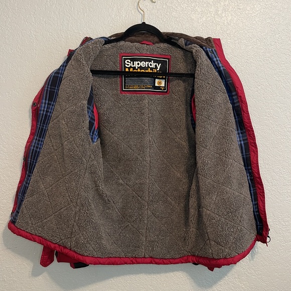 Superdry Motorbike Japan Womens Red Quilted Jacket Fleece Lined Size Medium - Picture 12 of 15